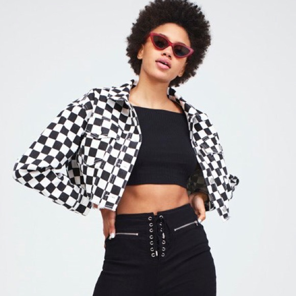wild fable Jackets & Blazers - Wild Fable Cropped Denim Checkered Jacket L
